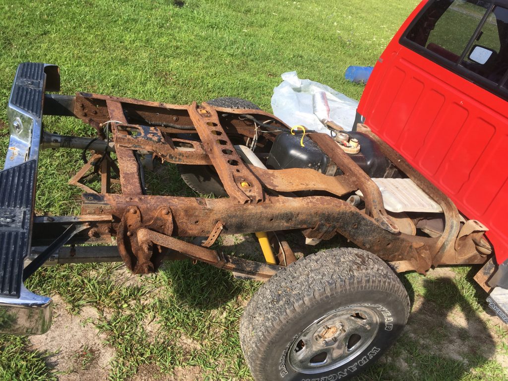1990s Dodge Dakota bed frame before sandblasting